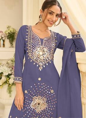 Lavender silk blend with real mirror with sequence hand work kurta sharara with dupatta 2
