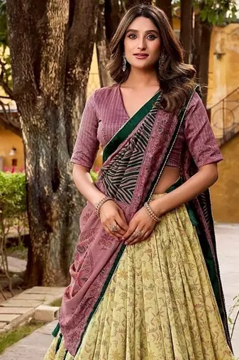 Multicolor Vichitra Silk Printed Lehenga with Choli Dupatta