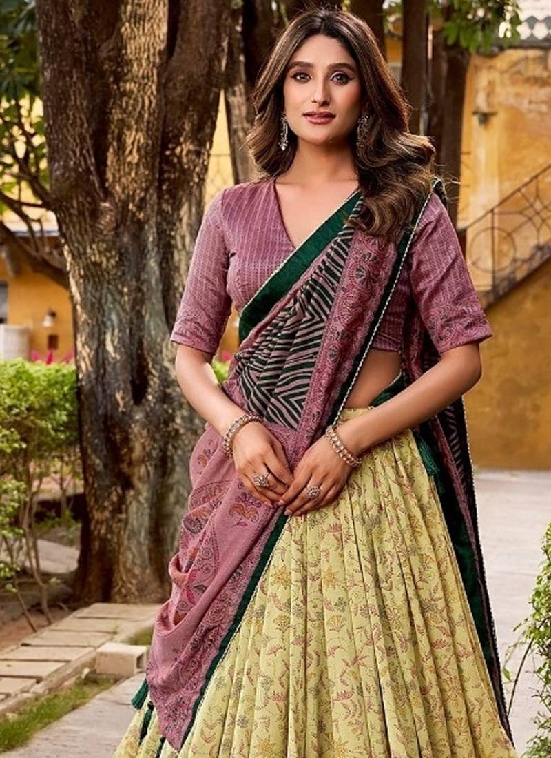 Multicolor Vichitra Silk Printed Lehenga with Choli Dupatta