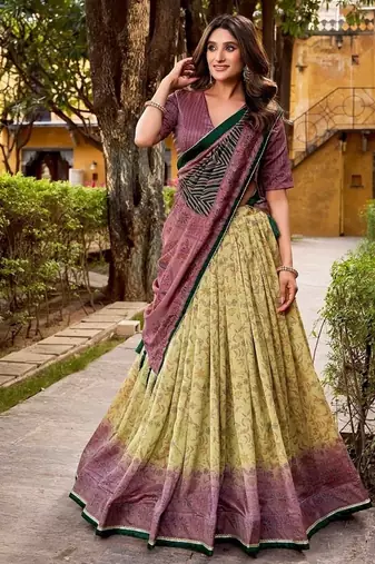 Multicolor Vichitra Silk Printed Lehenga with Choli Dupatta