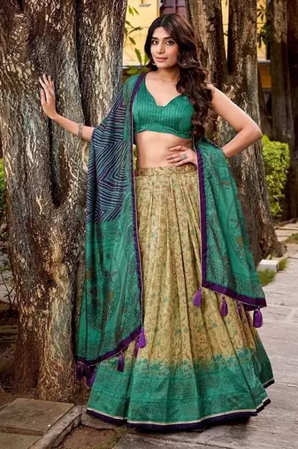 Multicolor Vichitra Silk Printed Lehenga with Choli Dupatta