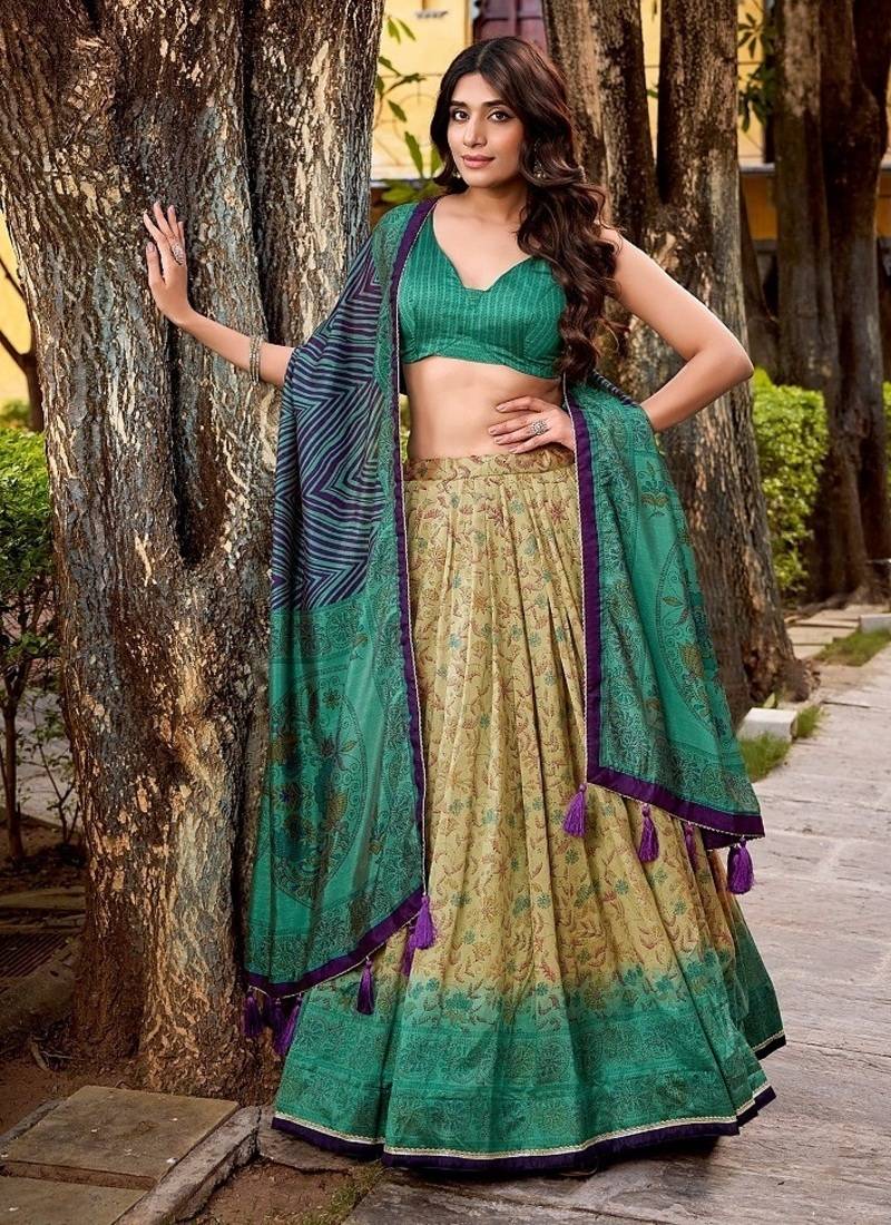 Multicolor Vichitra Silk Printed Lehenga with Choli Dupatta
