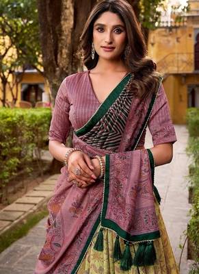 Multicolor Vichitra Silk Printed Lehenga with Choli Dupatta 3