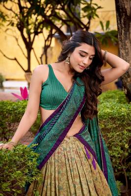 Multicolor Vichitra Silk Printed Lehenga with Choli Dupatta 3