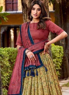 Multicolor Vichitra Silk Printed Lehenga with Choli Dupatta 1