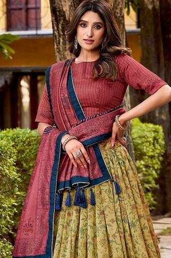 Multicolor Vichitra Silk Printed Lehenga with Choli Dupatta