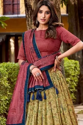 Multicolor Vichitra Silk Printed Lehenga with Choli Dupatta