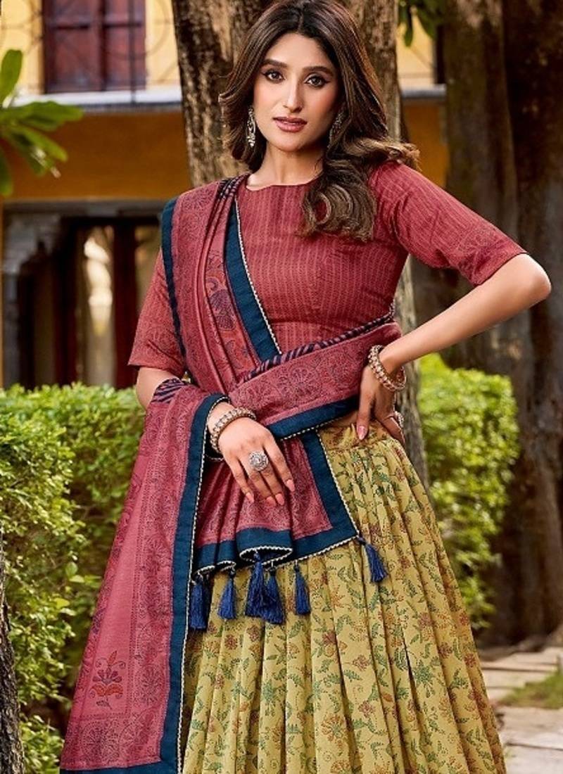 Multicolor Vichitra Silk Printed Lehenga with Choli Dupatta