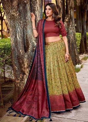 Multicolor Vichitra Silk Printed Lehenga with Choli Dupatta 2