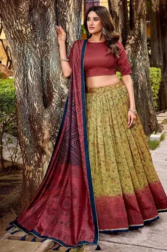 Multicolor Vichitra Silk Printed Lehenga with Choli Dupatta