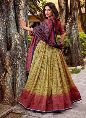 Multicolor Vichitra Silk Printed Lehenga with Choli Dupatta 3