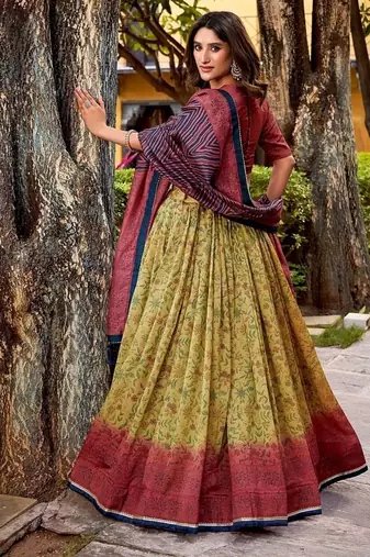 Multicolor Vichitra Silk Printed Lehenga with Choli Dupatta