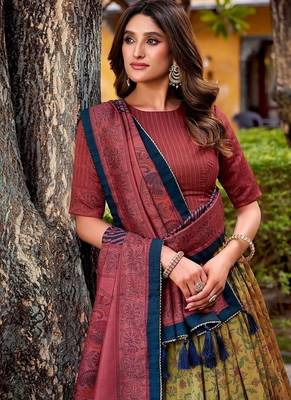 Multicolor Vichitra Silk Printed Lehenga with Choli Dupatta 4
