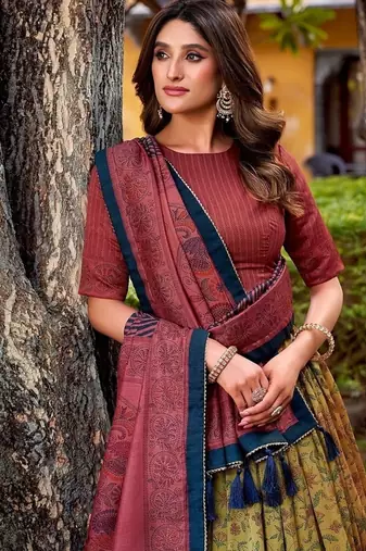 Multicolor Vichitra Silk Printed Lehenga with Choli Dupatta