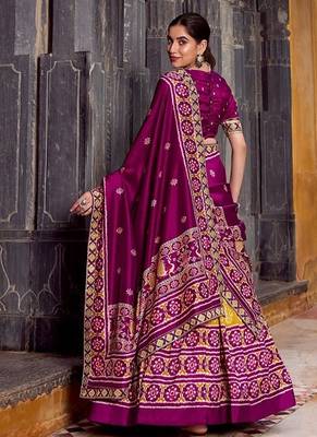 Mustard Tasar Silk Ikkat Print Lehenga with Choli Dupatta 3
