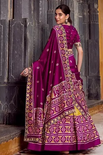 Mustard Tasar Silk Ikkat Print Lehenga with Choli Dupatta