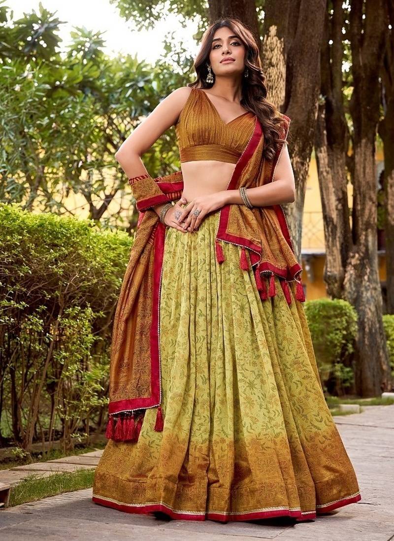 Multicolor Vichitra Silk Printed Lehenga with Choli Dupatta