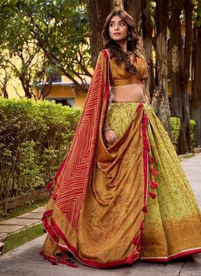 Multicolor Vichitra Silk Printed Lehenga with Choli Dupatta 2