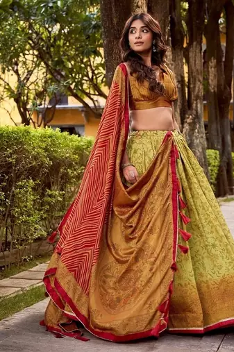 Multicolor Vichitra Silk Printed Lehenga with Choli Dupatta