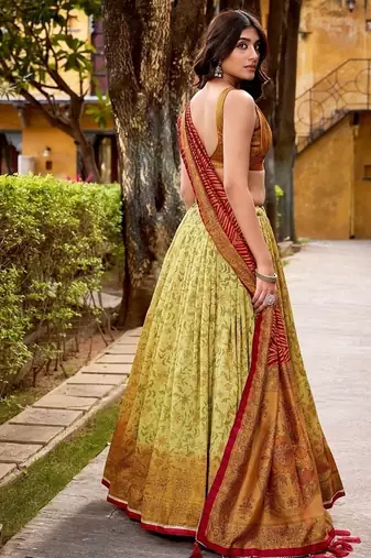 Multicolor Vichitra Silk Printed Lehenga with Choli Dupatta
