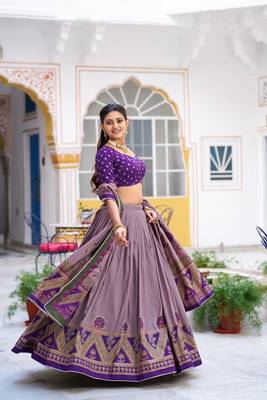 Multicolor Tasar Silk Printed Iconic Sparkle with Lace Border Lehenga with Choli Dupatta 2