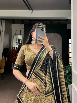 Gold Tasar Silk Printed Iconic Sparkle with Lace Border Lehenga with Choli Dupatta 4