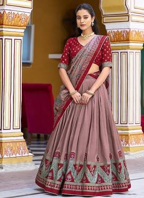 Multicolor Tasar Silk Printed Iconic Sparkle with Lace Border Lehenga with Choli Dupatta 1