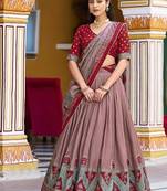 Multicolor Tasar Silk Printed Iconic Sparkle with Lace Border Lehenga with Choli Dupatta