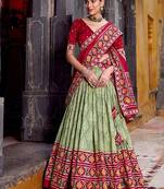 Seagreen Tasar Silk Ikkat Print Lehenga with Choli Dupatta