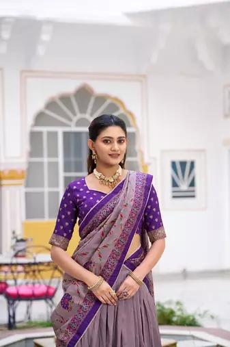 Multicolor Tasar Silk Printed Iconic Sparkle with Lace Border Lehenga with Choli Dupatta