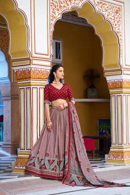 Multicolor Tasar Silk Printed Iconic Sparkle with Lace Border Lehenga with Choli Dupatta 2