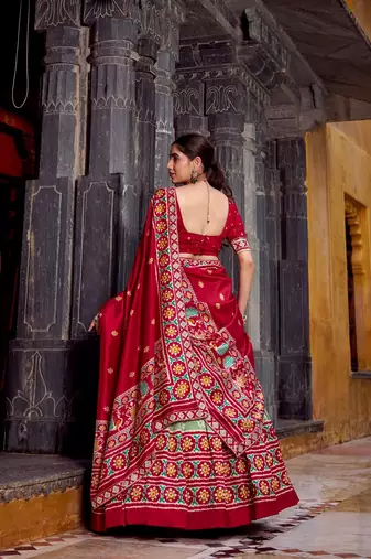 Seagreen Tasar Silk Ikkat Print Lehenga with Choli Dupatta