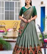 Multicolor Tasar Silk Printed Iconic Sparkle with Lace Border Lehenga with Choli Dupatta