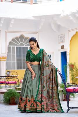 Multicolor Tasar Silk Printed Iconic Sparkle with Lace Border Lehenga with Choli Dupatta 2