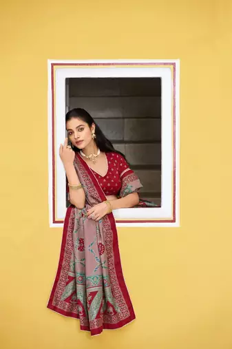 Multicolor Tasar Silk Printed Iconic Sparkle with Lace Border Lehenga with Choli Dupatta