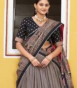 Multicolor Tasar Silk Printed Iconic Sparkle with Lace Border Lehenga with Choli Dupatta