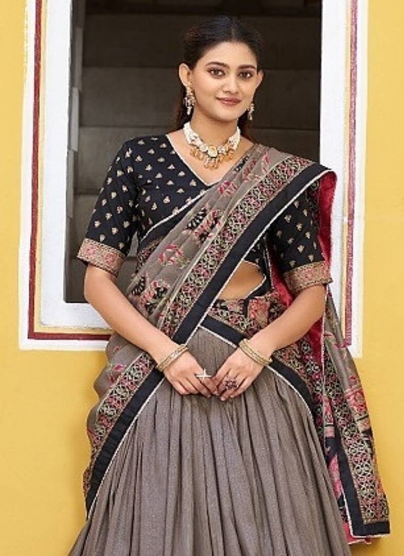 Multicolor Tasar Silk Printed Iconic Sparkle with Lace Border Lehenga with Choli Dupatta