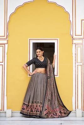 Multicolor Tasar Silk Printed Iconic Sparkle with Lace Border Lehenga with Choli Dupatta 2