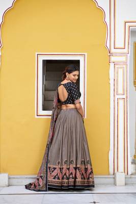 Multicolor Tasar Silk Printed Iconic Sparkle with Lace Border Lehenga with Choli Dupatta 3
