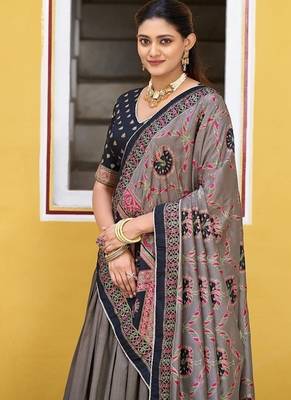 Multicolor Tasar Silk Printed Iconic Sparkle with Lace Border Lehenga with Choli Dupatta 4