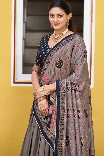 Multicolor Tasar Silk Printed Iconic Sparkle with Lace Border Lehenga with Choli Dupatta