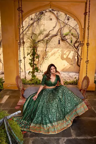 Green Tasar Silk Iconic Sparkle with Lace Border Lehenga with Choli Dupatta