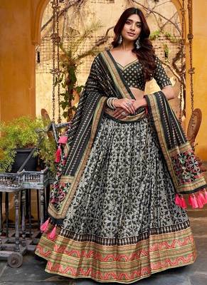 Black Tasar Silk Iconic Sparkle with Lace Border Lehenga with Choli Dupatta 1