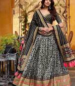 Black Tasar Silk Iconic Sparkle with Lace Border Lehenga with Choli Dupatta