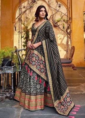 Black Tasar Silk Iconic Sparkle with Lace Border Lehenga with Choli Dupatta 2