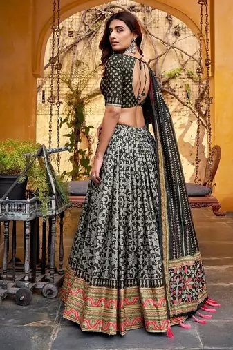 Black Tasar Silk Iconic Sparkle with Lace Border Lehenga with Choli Dupatta
