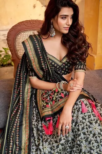 Black Tasar Silk Iconic Sparkle with Lace Border Lehenga with Choli Dupatta