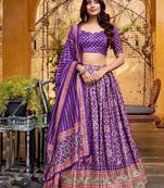 Purple Tasar Silk Iconic Sparkle with Lace Border Lehenga with Choli Dupatta