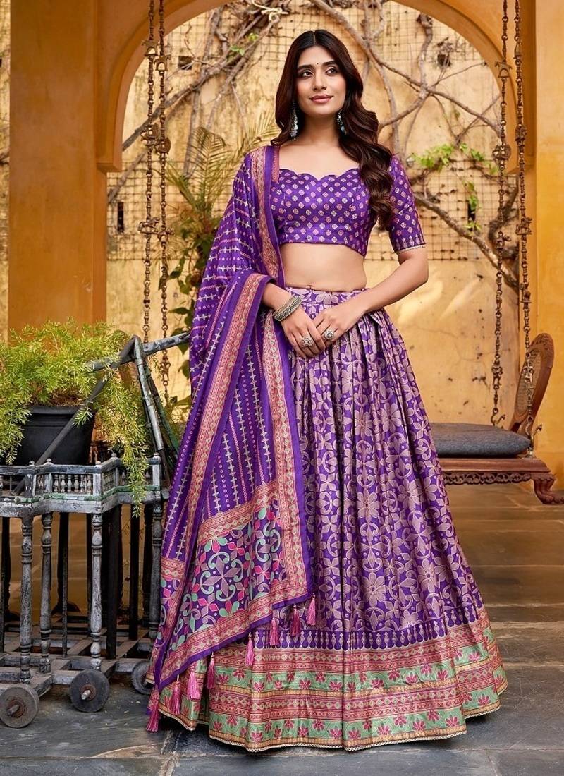 Purple Tasar Silk Iconic Sparkle with Lace Border Lehenga with Choli Dupatta