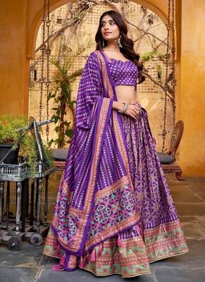 Purple Tasar Silk Iconic Sparkle with Lace Border Lehenga with Choli Dupatta 2